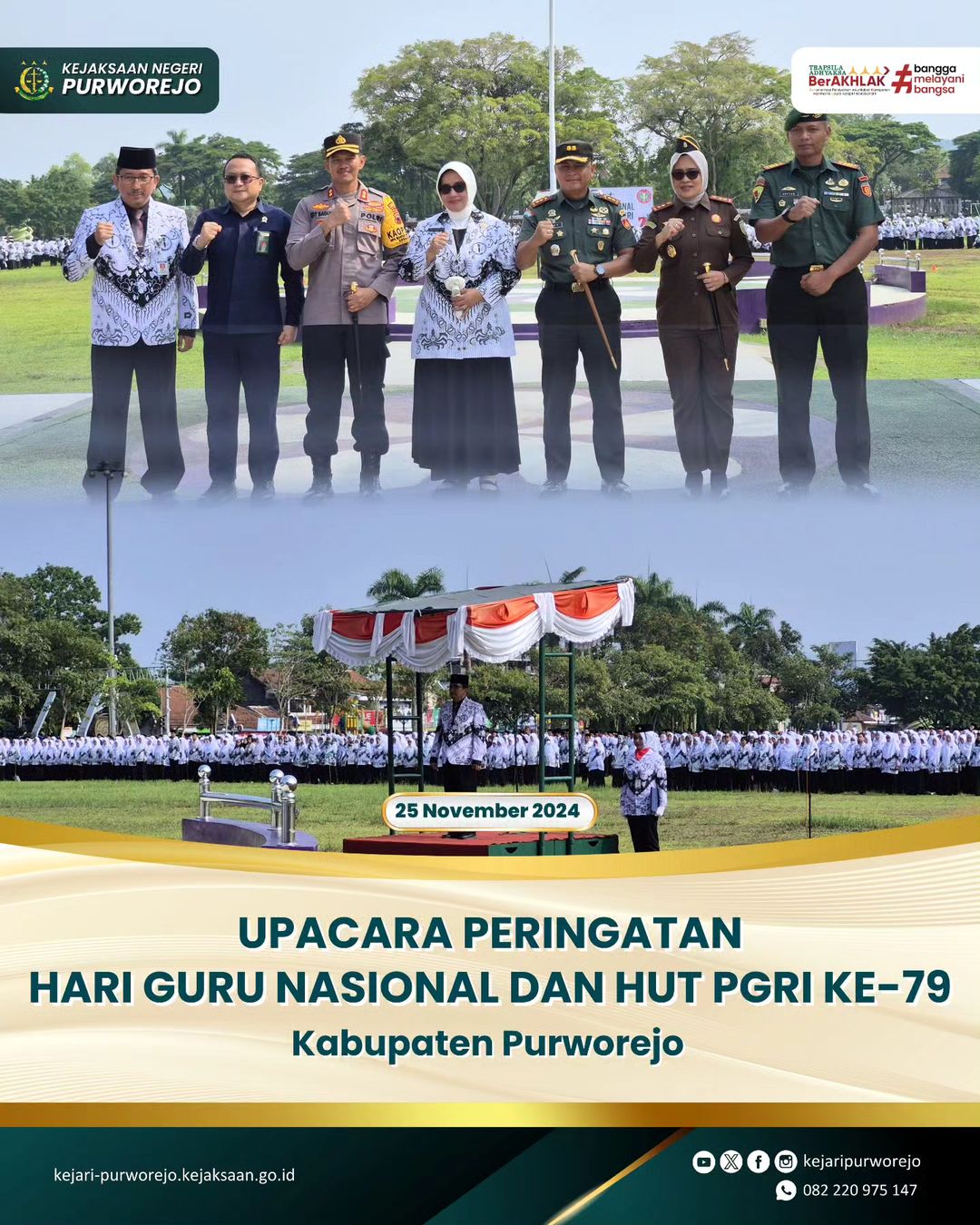 Upacara Peringatan Hari Guru Nasional dan HUT PGRI ke-79 Kabupaten Purworejo