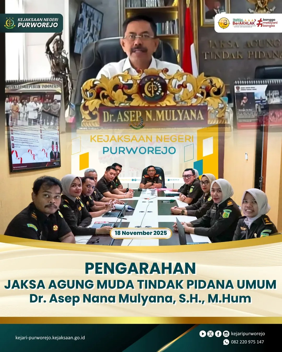 Pengarahan Virtual Jaksa Agung Muda Tindak Pidana Umum Dr. Asep Nana Mulyana, S.H., M.Hum.