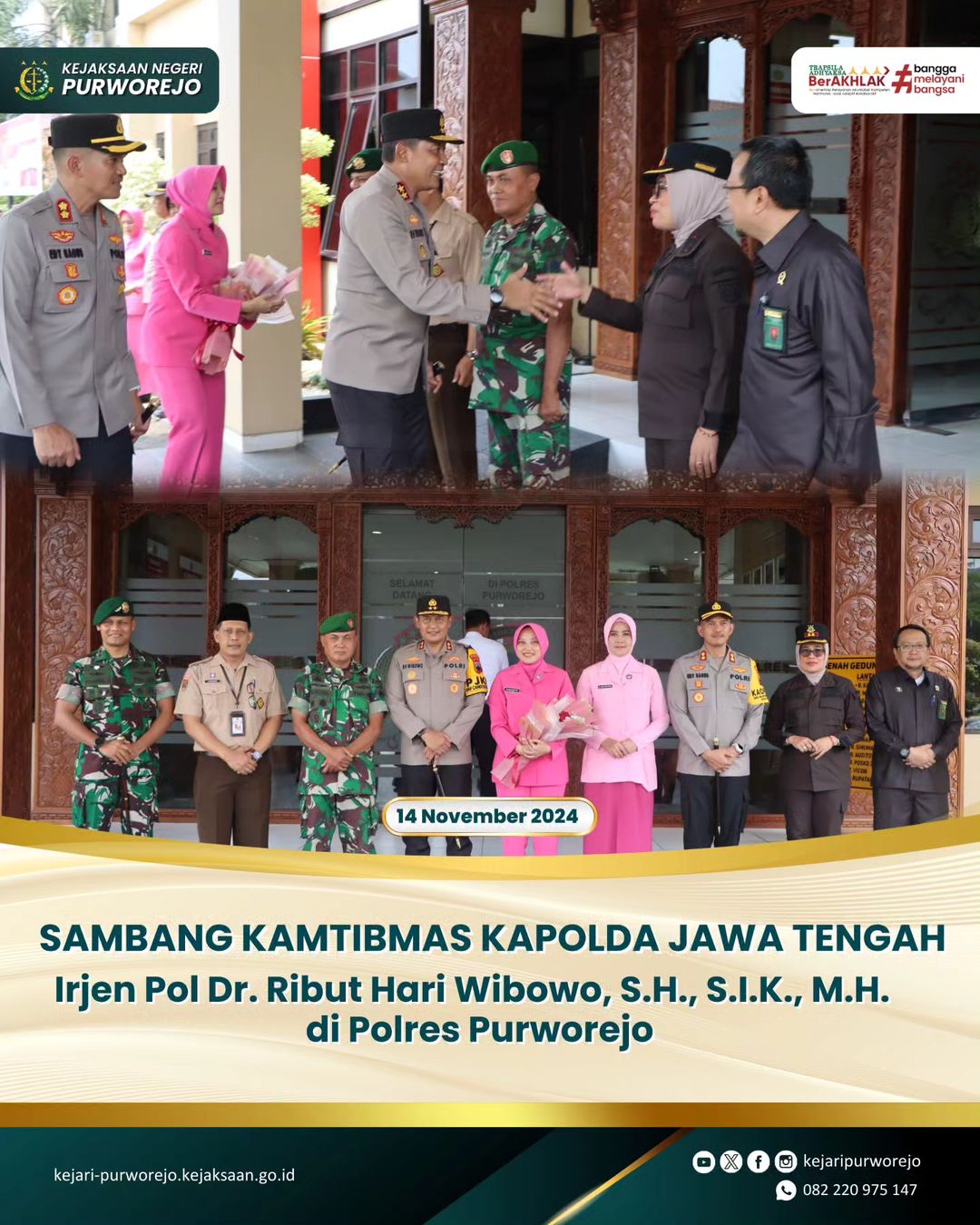 Sambang Kamtibnas Kapolda Jawa Tengah Irjen Pol Dr. Ribut Hari Wibowo, S.H., S.I.K., M.H. di Polres Purworejo