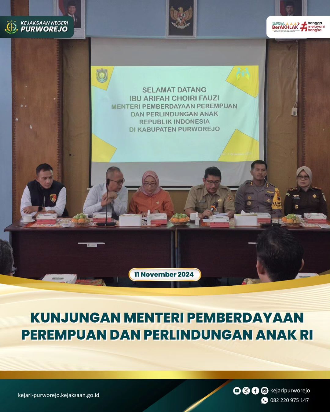 Kunjungan Menteri Pemberdayaan Perempuan dan Perlindungan Anak (PPPA) Republik Indonesia di Purworejo