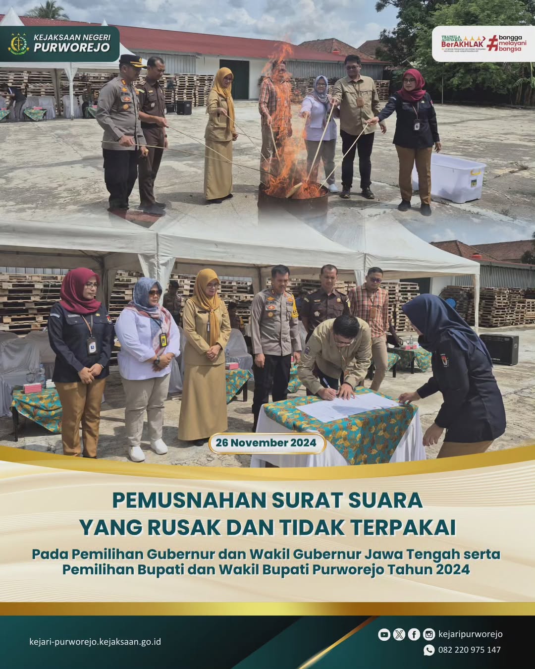Pemusnahan Surat Suara Rusak dan Tidak Terpakai Pada Pemilihan Gubernur dan Wakil Gubernur Jawa Tengah serta Pemilihan Bupati dan Wakil Bupati Purworejo tahun 2024