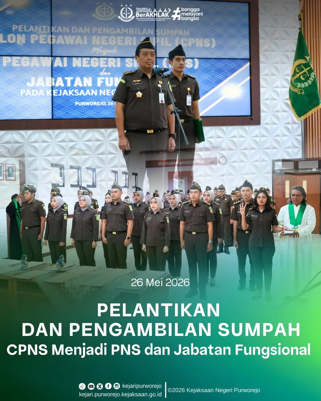 Pelantikan dan Pengambilan Sumpah CPNS menjadi PNS serta Jabatan Fungsional pada Kejaksaan Negeri Purworejo Tahun 2026