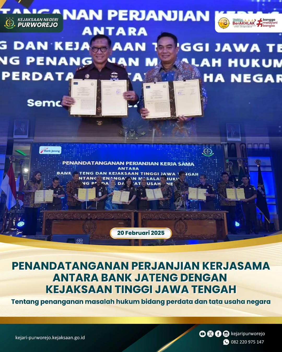 Penandatanganan Perjanjian Kerjasama antara Bank Jateng dengan Kejaksaan Tinggi Jawa Tengah