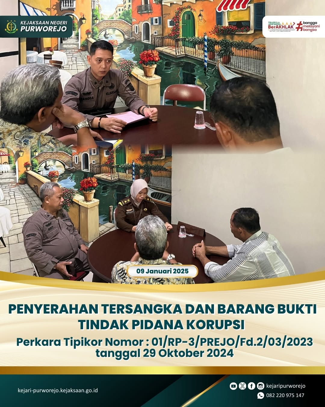 Penyerahan Tersangka dan Barang Bukti Tindak Pidana Korupsi Perkara Tipikor Nomor : 01/RP-3/PREJO/Fd.2/03/2023 tanggal 29 Oktober 2024