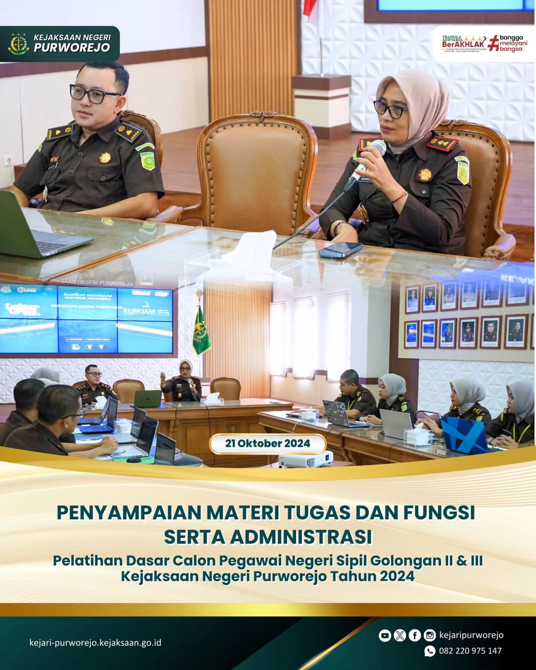 Penyampaian Materi Tugas dan Fungsi serta Administrasi Pelatihan Dasar CPNS Golongan II dan III Kejaksaan Negeri Purworejo Tahun 2024