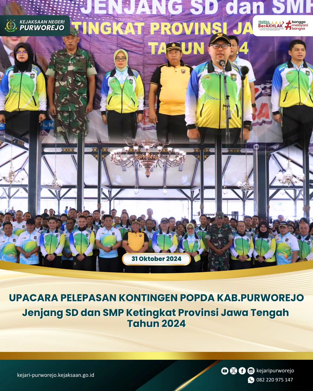 Upacara Pelepasan Kontingen Popda Kabupaten Purworejo Jenjang SD dan SMP Ketingkat Provinsi Jawa Tengah Tahun 2024