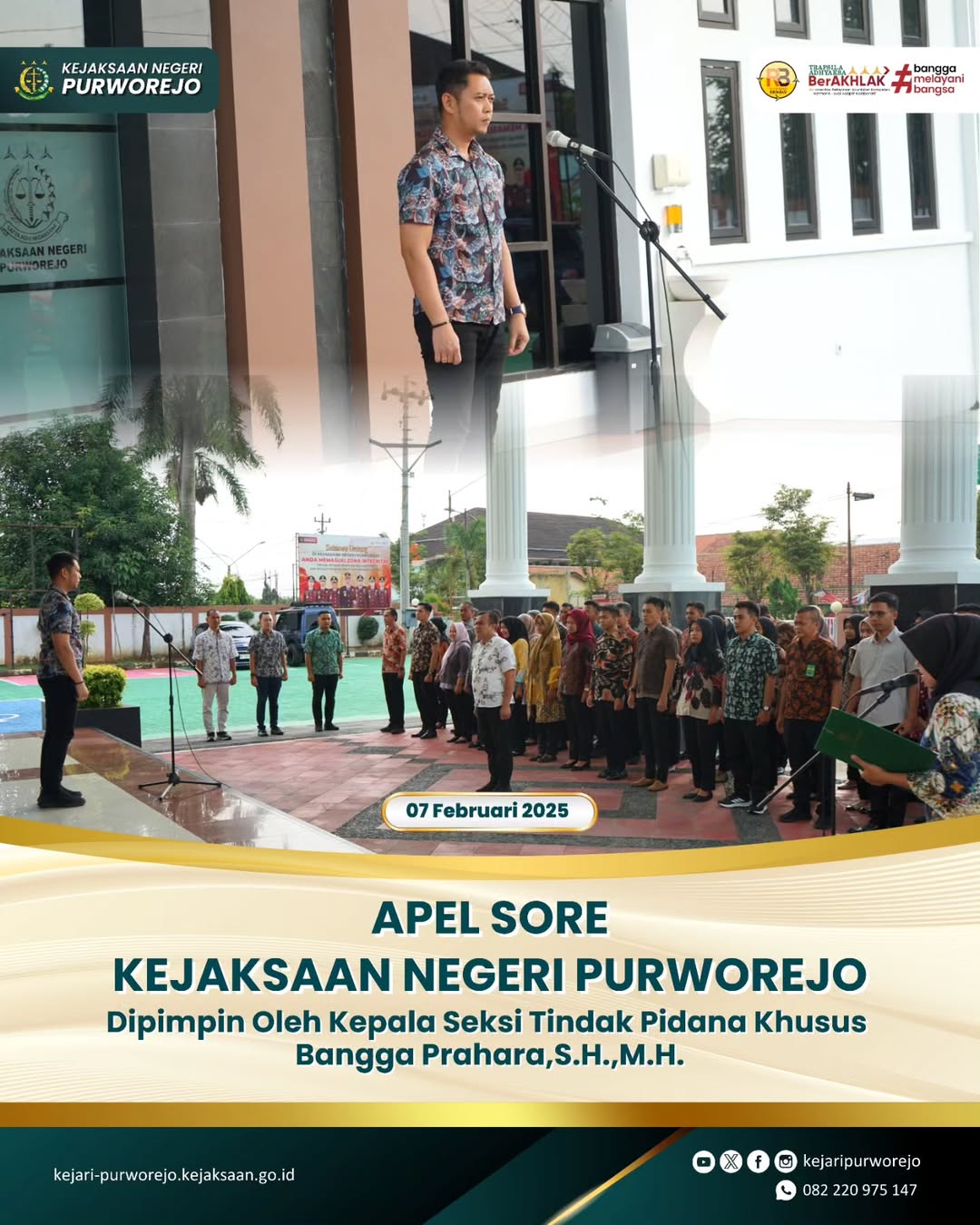 Apel Sore Kepala Kejaksaan Negeri Purworejo dipimpin oleh Kepala Seksi Tindak Pidana Khusus Bangga Prahara, S.H., M.H.