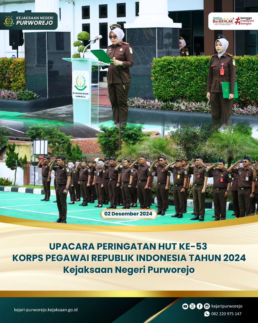Upacara Peringatan HUT Ke-53 Korps Pegawai Republik Indonesia Tahun 2024 Kejaksaan Negeri Purworejo