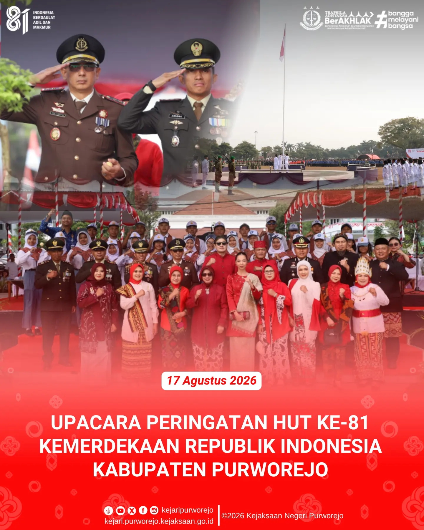 Upacara Peringatan HUT ke-81 Kemerdekaan Republik Indonesia Kabupaten Purworejo