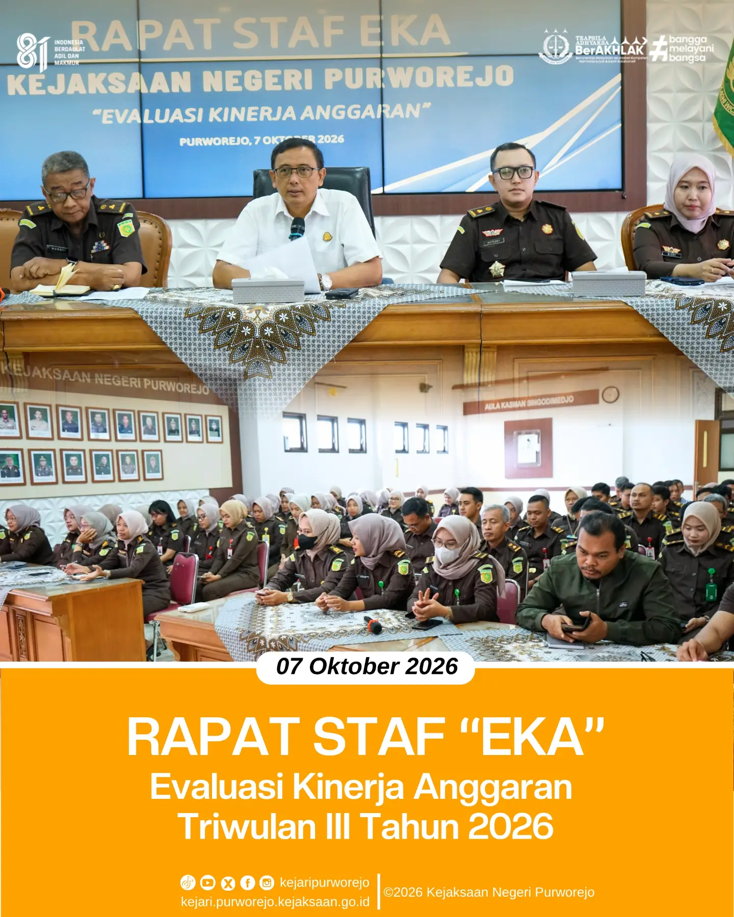Rapat Staf Evaluasi Kinerja Anngaran (EKA) Triwulan III Tahun 2026 Kejaksaan Negeri Purworejo