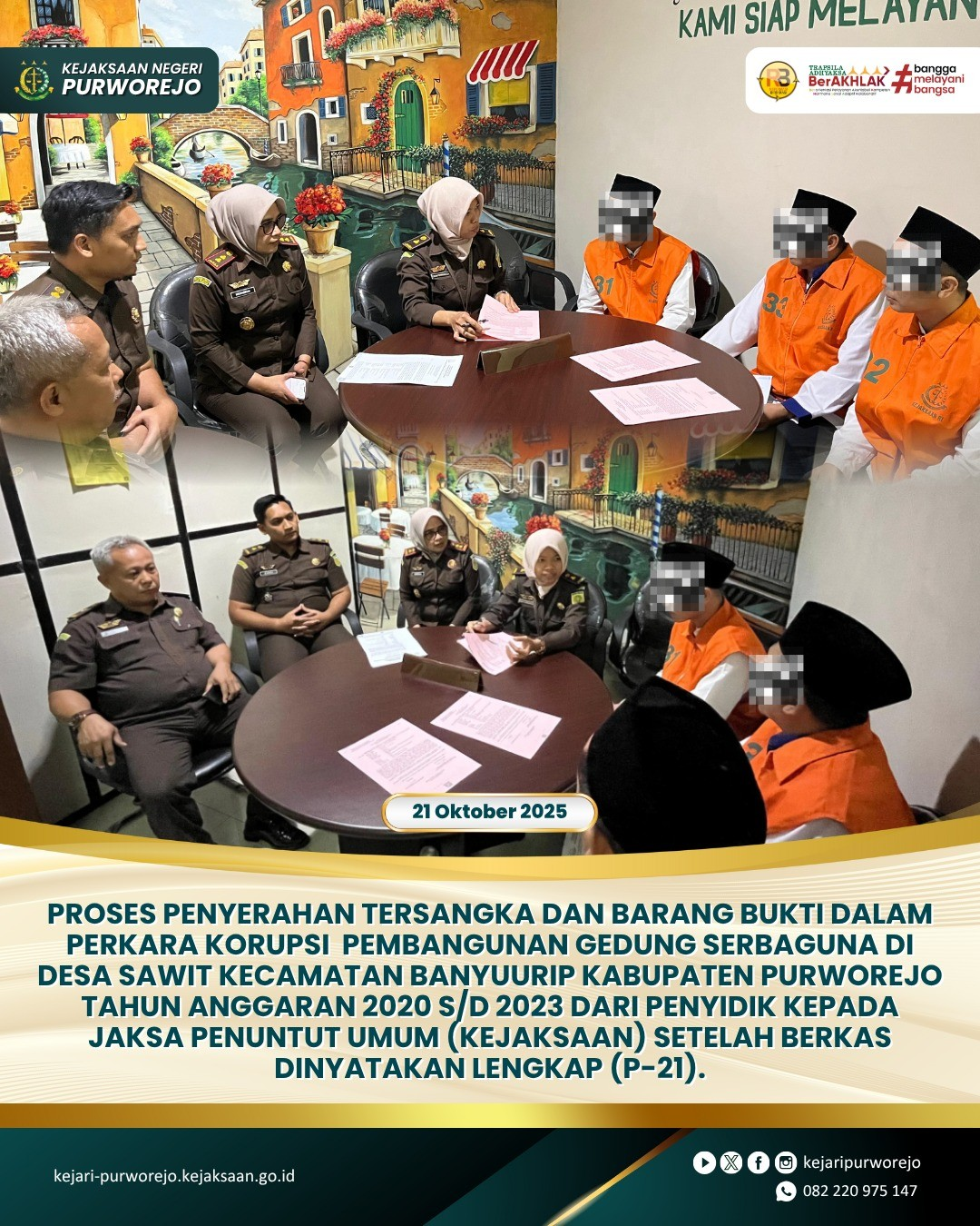 Penyerahan Tersangka dan Barang Bukti (Tahap II) Perkara Korupsi Pembangunan Gedung Serbaguna di Desa Sawit, Kecamtan Banyu Urip, Kabupaten Purworejo