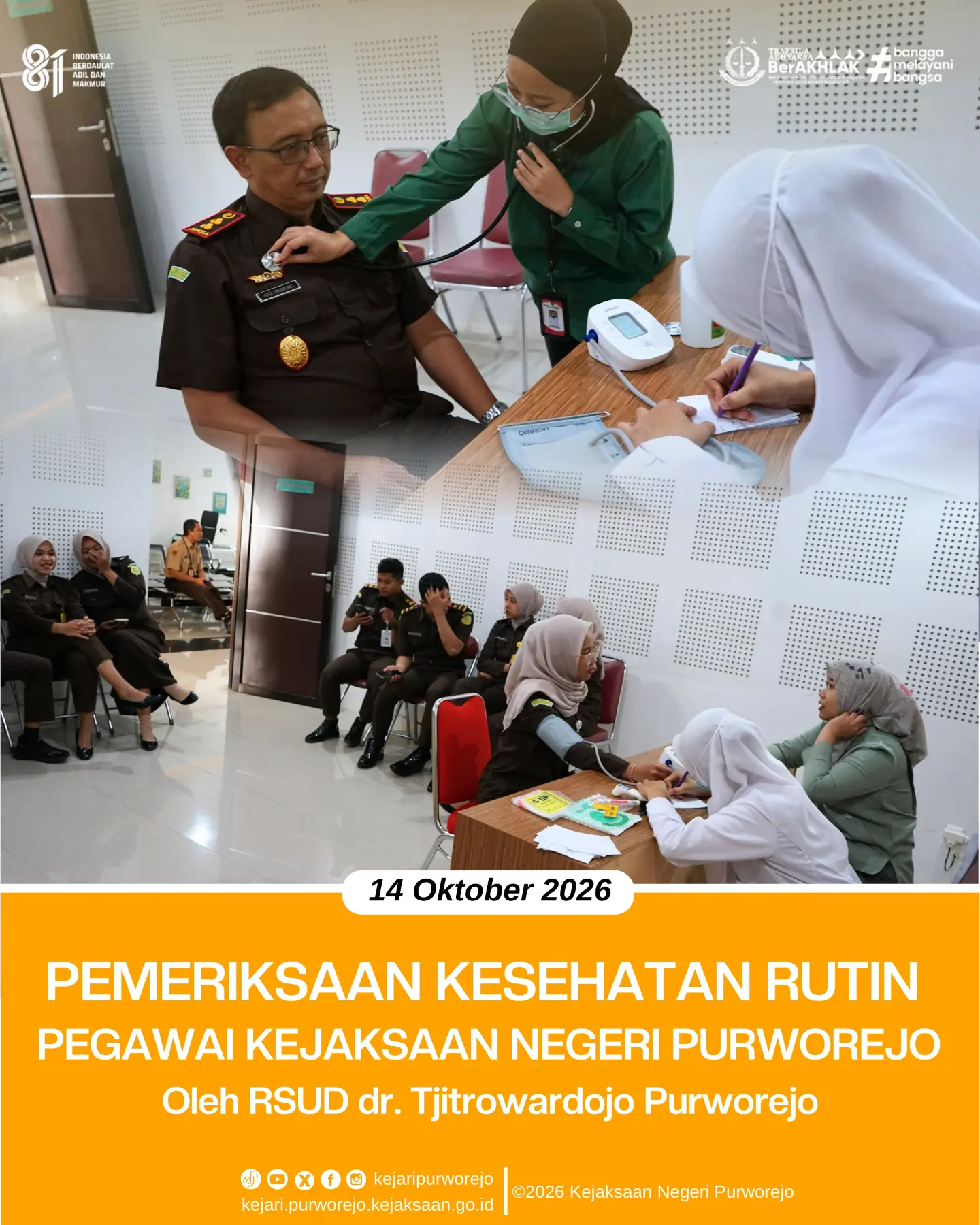 Pemeriksaan Kesehatan Rutin Pegawai Kejaksaan Negeri Purworejo oleh RSUD dr. Tjitrowardojo Purworejo