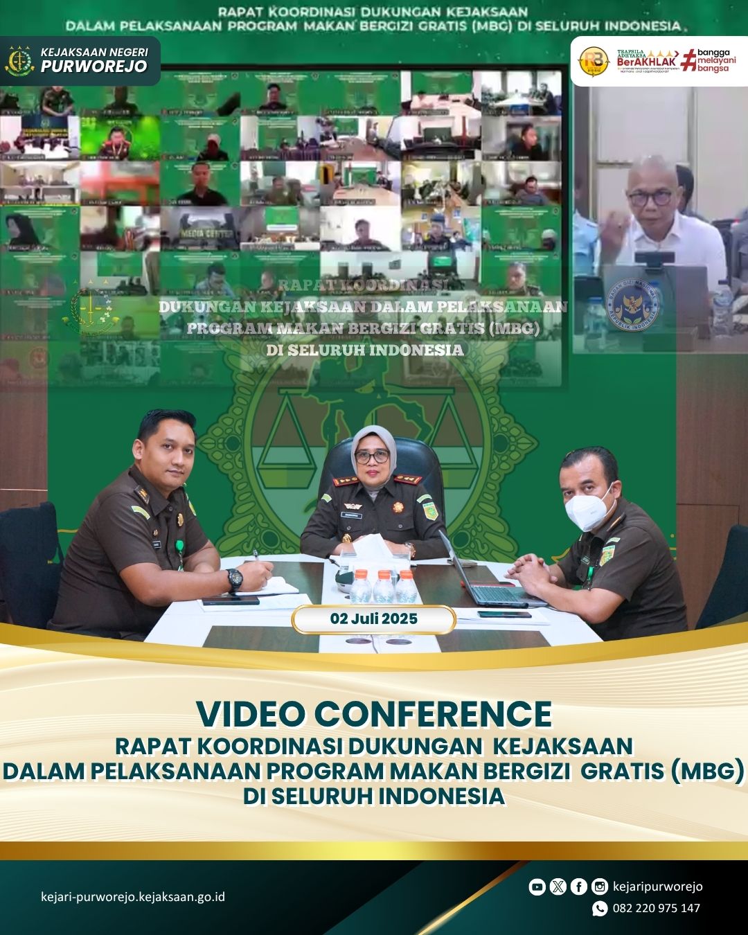 Video Confrance Rapat Kordinasi Dukungan Kejaksaan Dalam Pelaksanaan Program Makan Bergizi Gratis (MBG) di Seluruh Indonesia