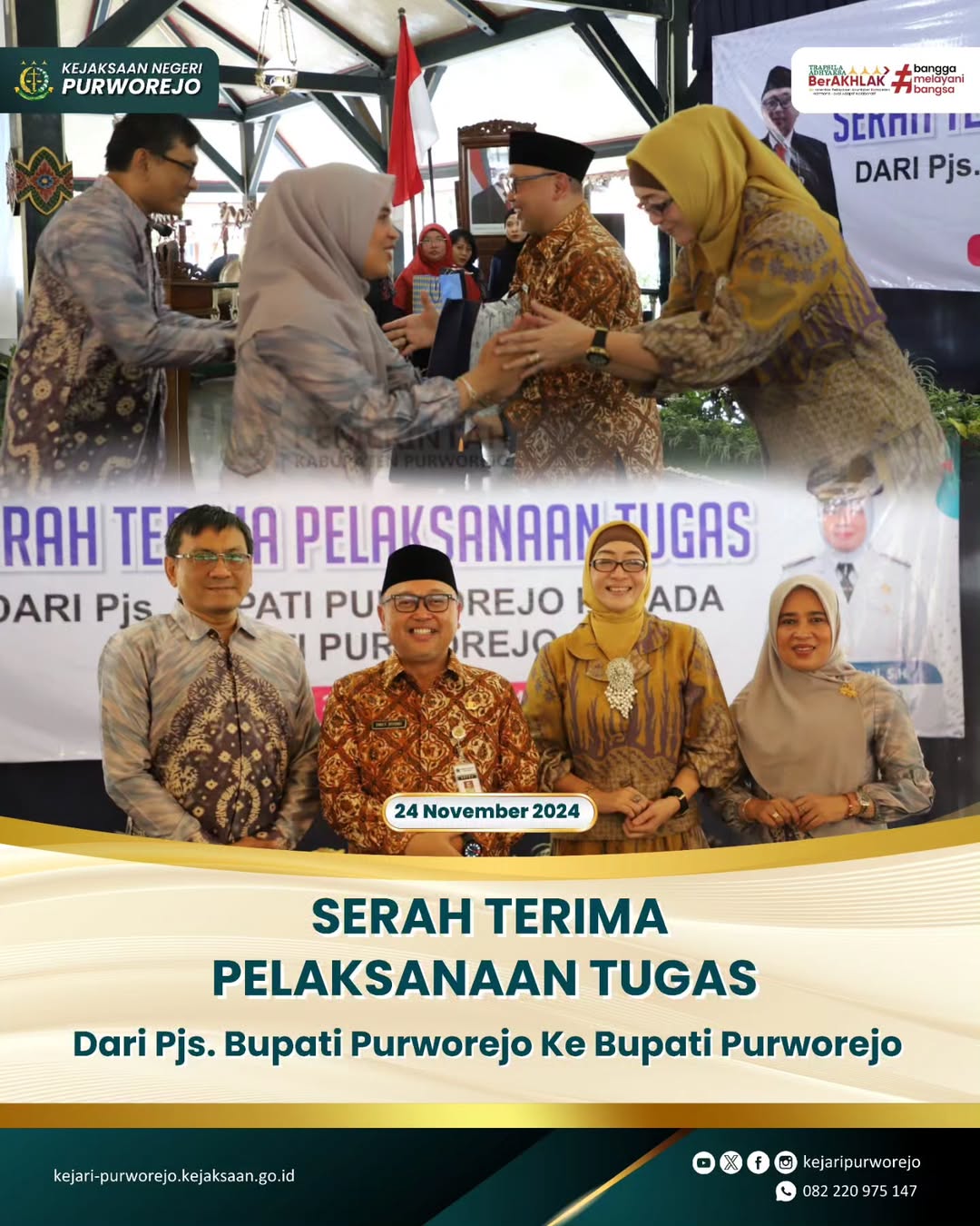 Serah Terima Pelaksanaan Tugas dari Pjs. Bupati Purworejo ke Bupati Purworejo