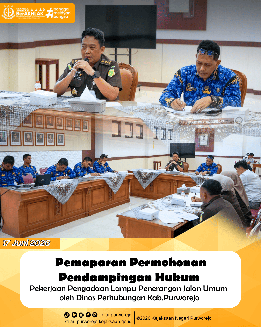 Pemaparan Permohonan Pendampingan Hukum Pekerjaan Pengadaan Lampu Penerangan Jalan Umum (PJU) oleh Dinas Perhubungan Kabupaten Purworejo