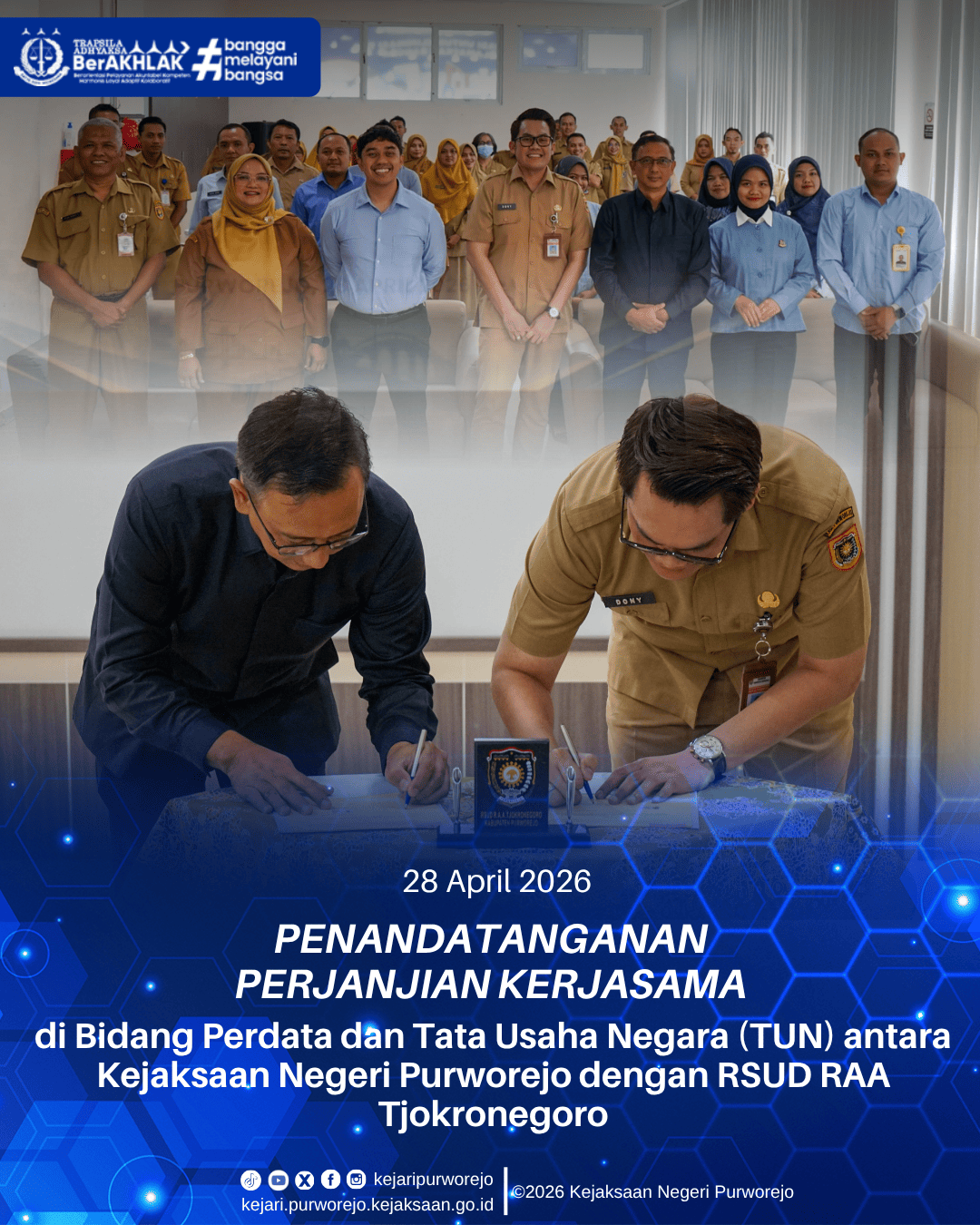 Penandatanganan Perjanjian Kerja Sama di bidang Perdata dan Tata Usaha Negara (TUN) antara Kejaksaan Negeri Purworejo dengan RSUD RAA Tjokronegoro