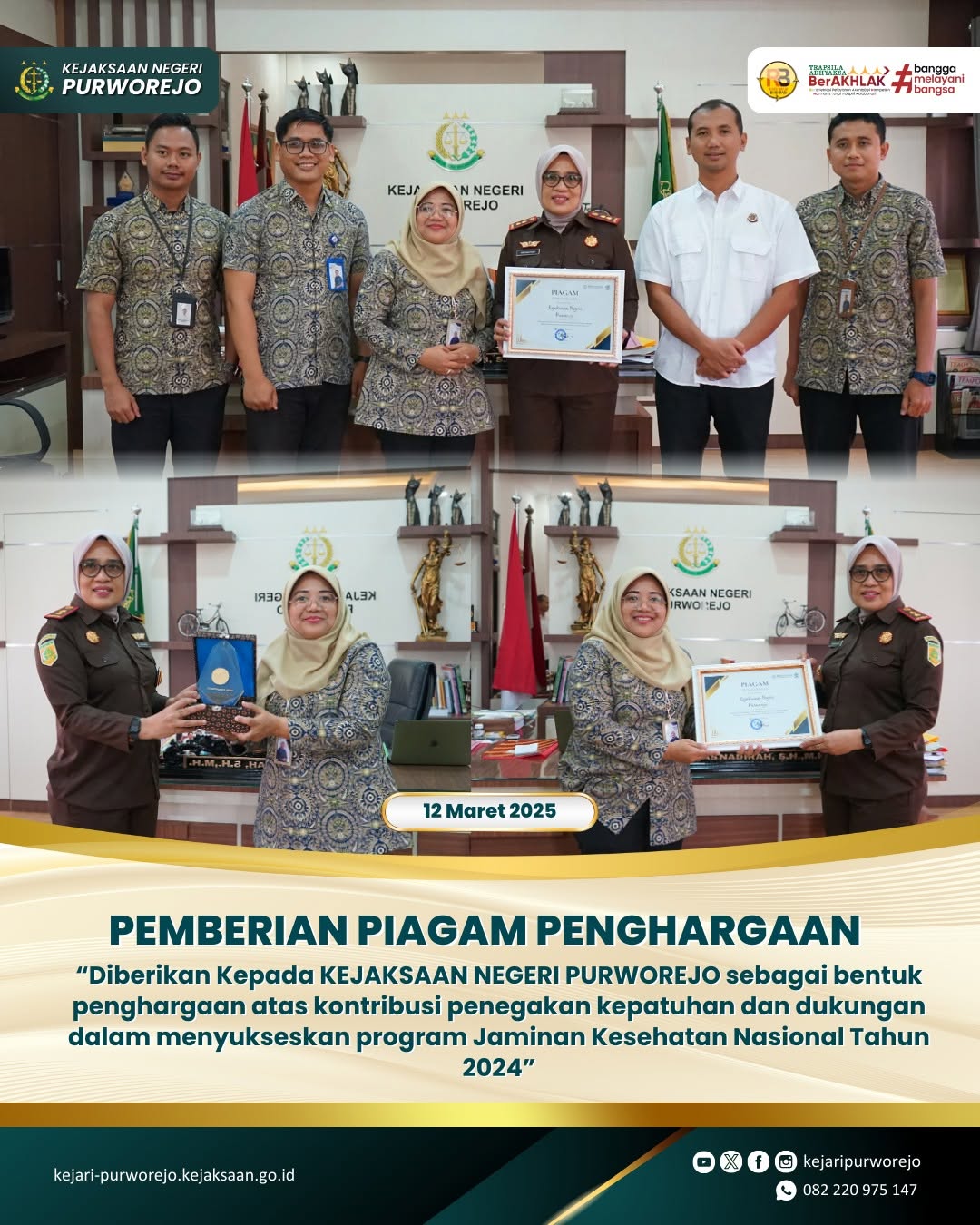 Pemberian Piagam Penghargaan oleh BPJS Kesehatan Kabupaten Purworejo